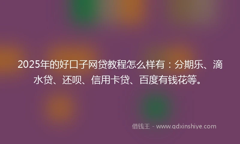 2025年的好口子网贷教程怎么样有：分期乐、滴水贷、还呗、信用卡贷、百度有钱花等。