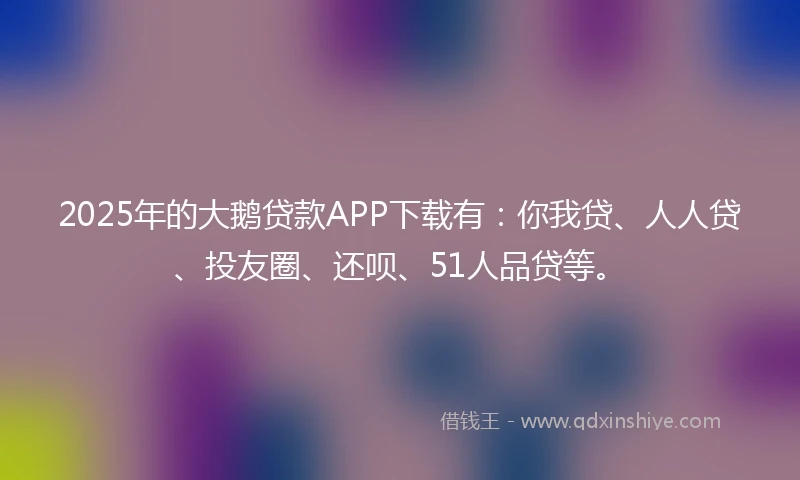 2025年的大鹅贷款APP下载有：你我贷、人人贷、投友圈、还呗、51人品贷等。