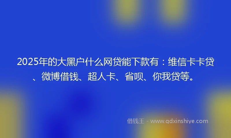 2025年的大黑户什么网贷能下款有：维信卡卡贷、微博借钱、超人卡、省呗、你我贷等。