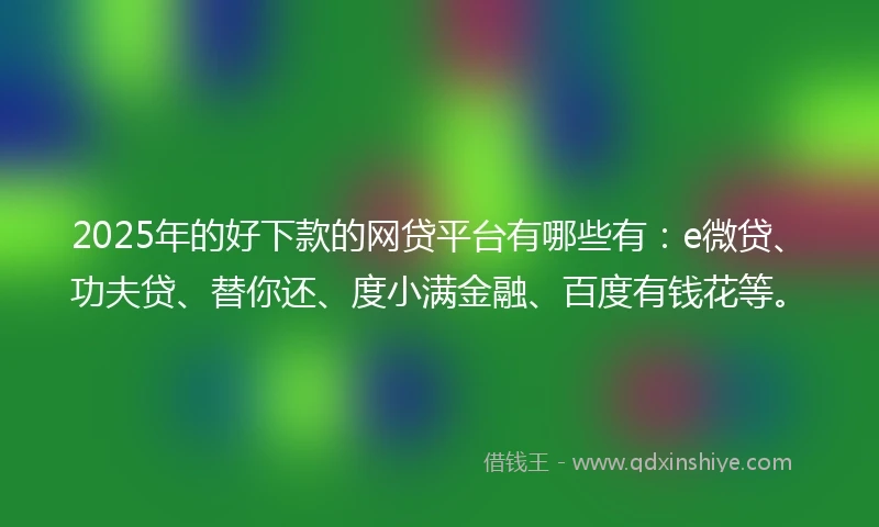 2025年的好下款的网贷平台有哪些有:e微贷、功夫贷、替你还、度小满金融、百度有钱花等。