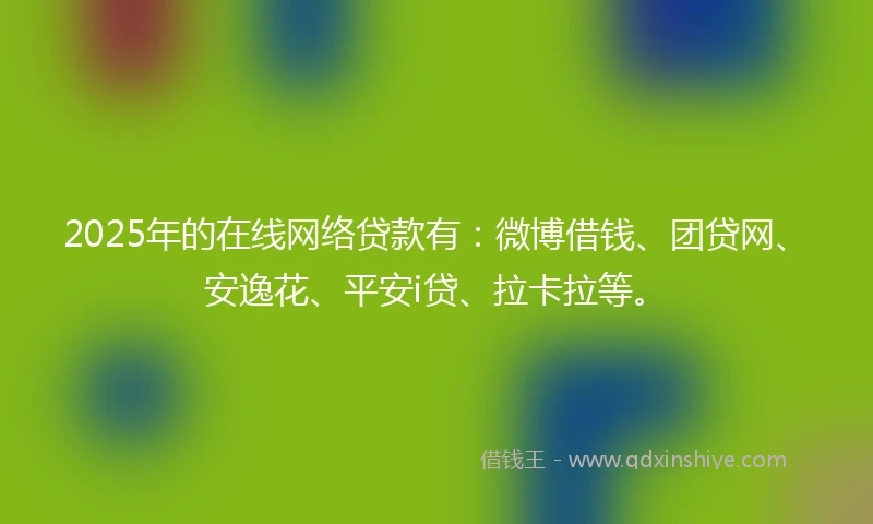 2025年的在线网络贷款有：微博借钱、团贷网、安逸花、平安i贷、拉卡拉等。