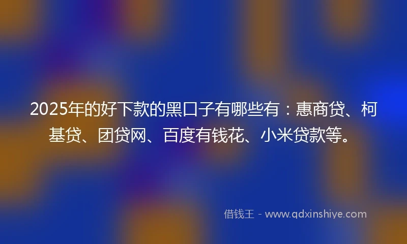 2025年的好下款的黑口子有哪些有：惠商贷、柯基贷、团贷网、百度有钱花、小米贷款等。