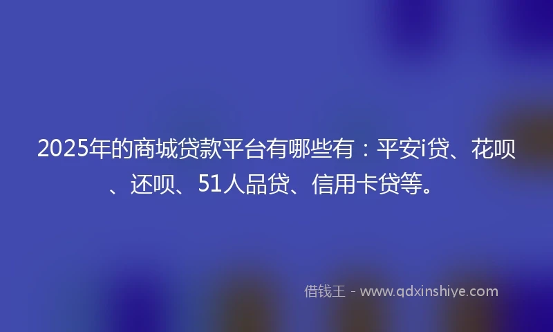 2025年的商城贷款平台有哪些有：平安i贷、花呗、还呗、51人品贷、信用卡贷等。