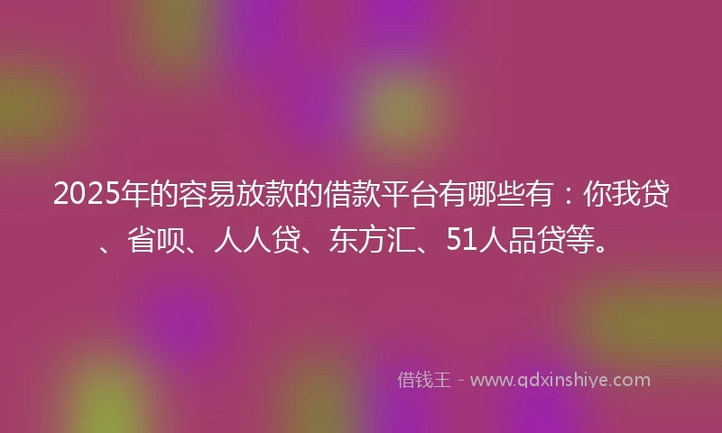 2025年的容易放款的借款平台有哪些有：你我贷、省呗、人人贷、东方汇、51人品贷等。