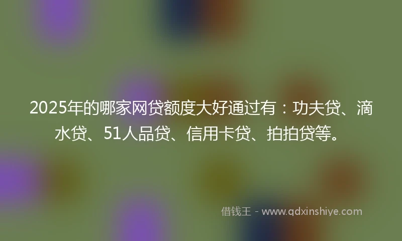2025年的哪家网贷额度大好通过有：功夫贷、滴水贷、51人品贷、信用卡贷、拍拍贷等。