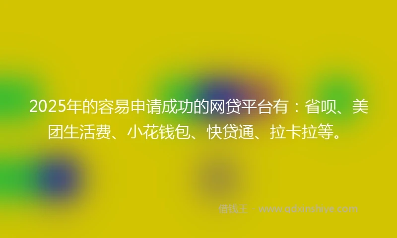 2025年的容易申请成功的网贷平台有：省呗、美团生活费、小花钱包、快贷通、拉卡拉等。