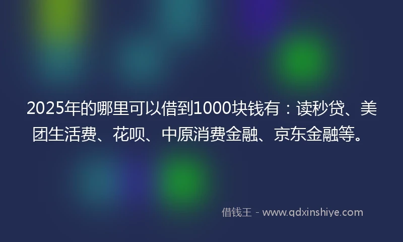 2025年的哪里可以借到1000块钱有：读秒贷、美团生活费、花呗、中原消费金融、京东金融等。