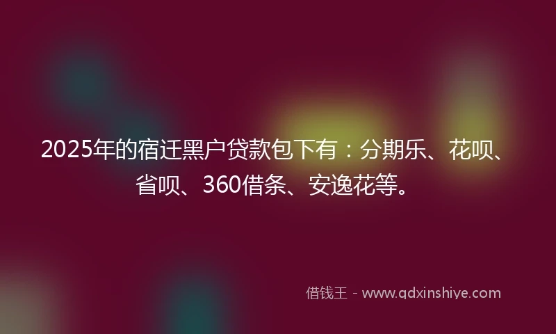 2025年的宿迁黑户贷款包下有：分期乐、花呗、省呗、360借条、安逸花等。