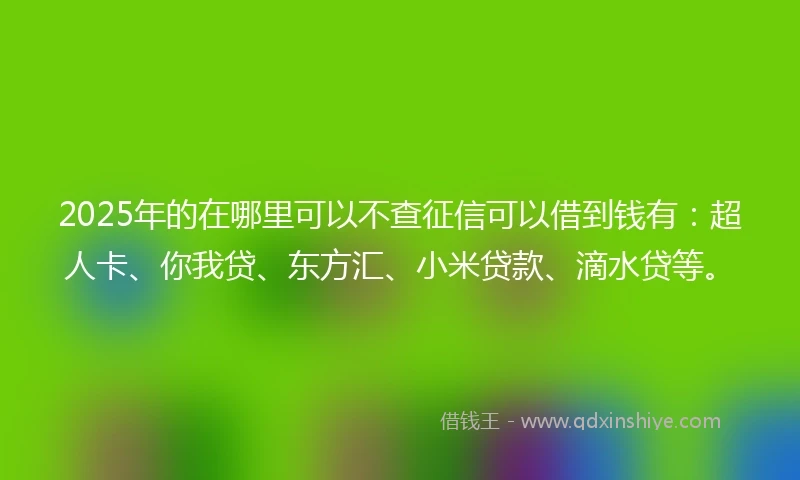 2025年的在哪里可以不查征信可以借到钱有：超人卡、你我贷、东方汇、小米贷款、滴水贷等。