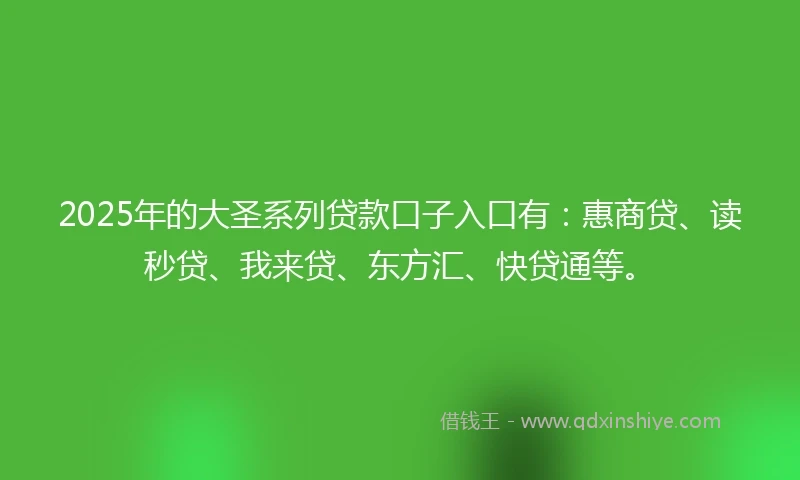 2025年的大圣系列贷款口子入口有：惠商贷、读秒贷、我来贷、东方汇、快贷通等。
