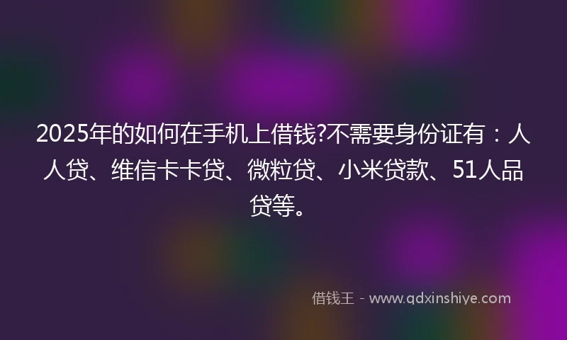 2025年的如何在手机上借钱?不需要身份证有：人人贷、维信卡卡贷、微粒贷、小米贷款、51人品贷等。