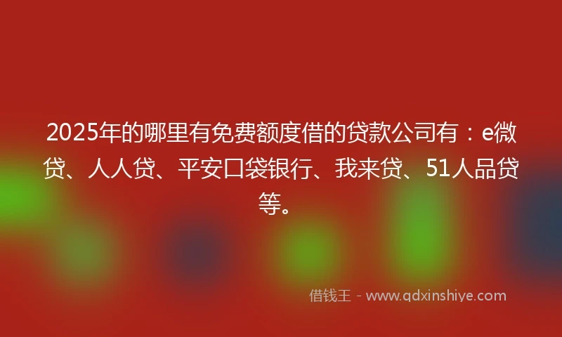 2025年的哪里有免费额度借的贷款公司有：e微贷、人人贷、平安口袋银行、我来贷、51人品贷等。