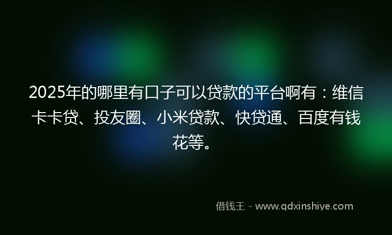 2025年的哪里有口子可以贷款的平台啊有：维信卡卡贷、投友圈、小米贷款、快贷通、百度有钱花等。