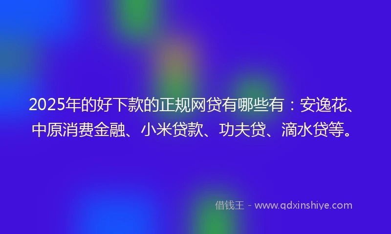 2025年的好下款的正规网贷有哪些有：安逸花、中原消费金融、小米贷款、功夫贷、滴水贷等。