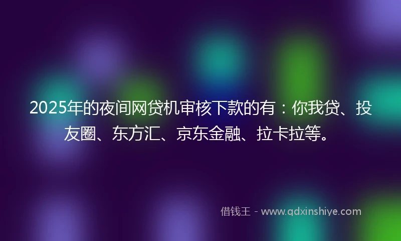 2025年的夜间网贷机审核下款的有：你我贷、投友圈、东方汇、京东金融、拉卡拉等。