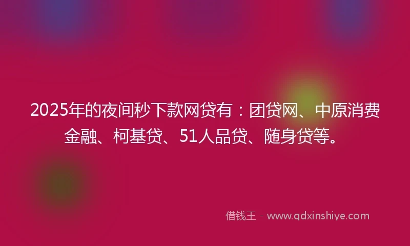 2025年的夜间秒下款网贷有：团贷网、中原消费金融、柯基贷、51人品贷、随身贷等。