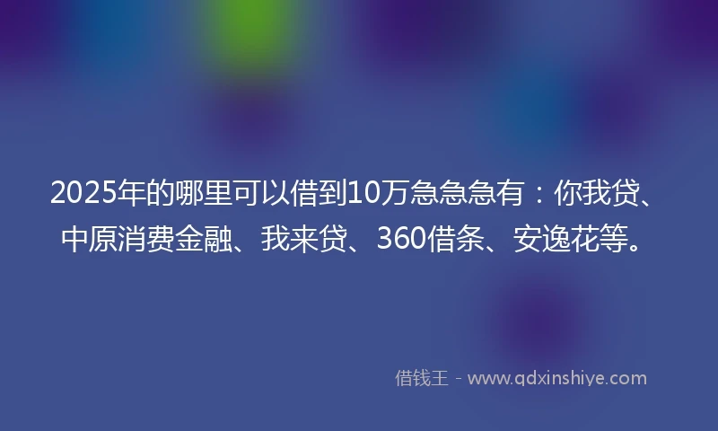 2025年的哪里可以借到10万急急急有：你我贷、中原消费金融、我来贷、360借条、安逸花等。