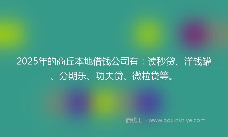 2025年的商丘本地借钱公司有：读秒贷、洋钱罐、分期乐、功夫贷、微粒贷等。