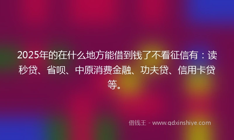 2025年的在什么地方能借到钱了不看征信有：读秒贷、省呗、中原消费金融、功夫贷、信用卡贷等。