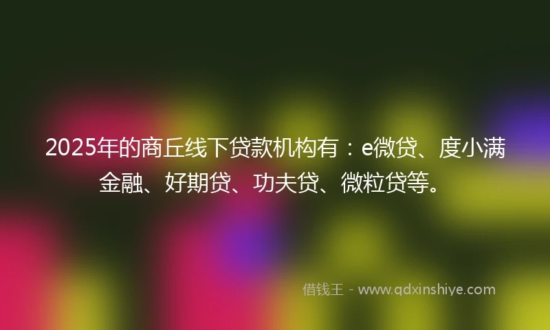 2025年的商丘线下贷款机构有：e微贷、度小满金融、好期贷、功夫贷、微粒贷等。