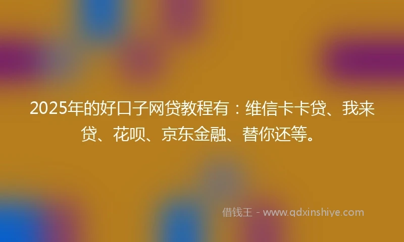 2025年的好口子网贷教程有：维信卡卡贷、我来贷、花呗、京东金融、替你还等。