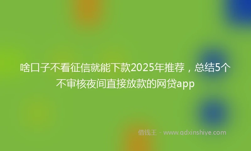 啥口子不看征信就能下款2025年推荐，总结5个不审核夜间直接放款的网贷app