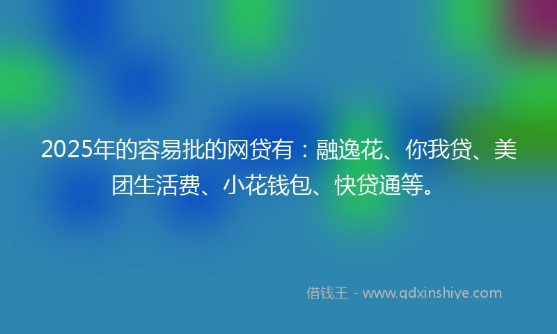 2025年的容易批的网贷有：融逸花、你我贷、美团生活费、小花钱包、快贷通等。