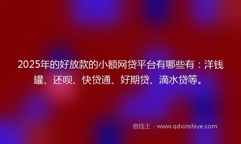 2025年的好放款的小额网贷平台有哪些有：洋钱罐、还呗、快贷通、好期贷、滴水贷等。