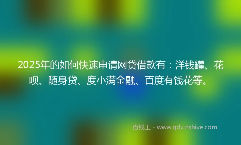 2025年的如何快速申请网贷借款有：洋钱罐、花呗、随身贷、度小满金融、百度有钱花等。