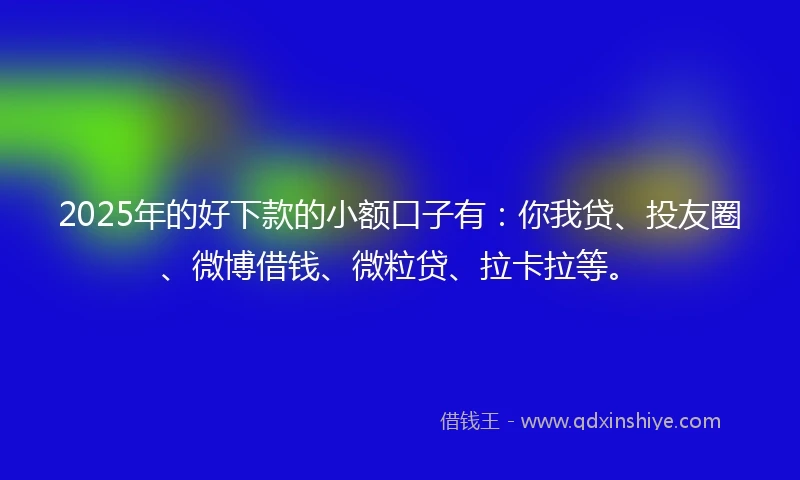 2025年的好下款的小额口子有：你我贷、投友圈、微博借钱、微粒贷、拉卡拉等。