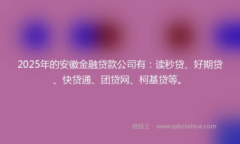 2025年的安徽金融贷款公司有：读秒贷、好期贷、快贷通、团贷网、柯基贷等。