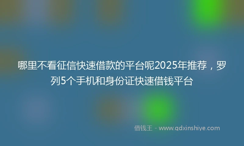 哪里不看征信快速借款的平台呢2025年推荐，罗列5个手机和身份证快速借钱平台