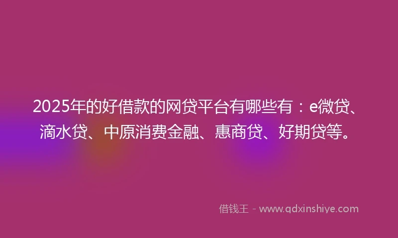 2025年的好借款的网贷平台有哪些有：e微贷、滴水贷、中原消费金融、惠商贷、好期贷等。
