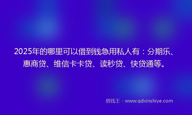 2025年的哪里可以借到钱急用私人有：分期乐、惠商贷、维信卡卡贷、读秒贷、快贷通等。