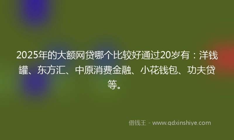 2025年的大额网贷哪个比较好通过20岁有：洋钱罐、东方汇、中原消费金融、小花钱包、功夫贷等。