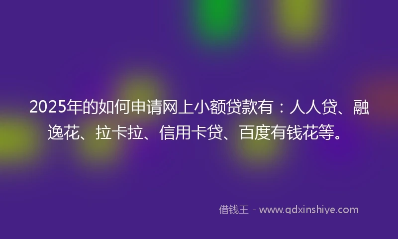 2025年的如何申请网上小额贷款有：人人贷、融逸花、拉卡拉、信用卡贷、百度有钱花等。
