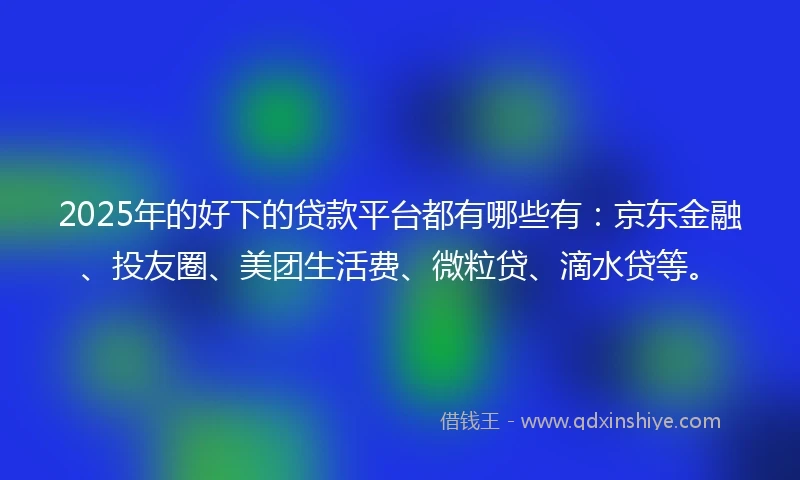 2025年的好下的贷款平台都有哪些有：京东金融、投友圈、美团生活费、微粒贷、滴水贷等。