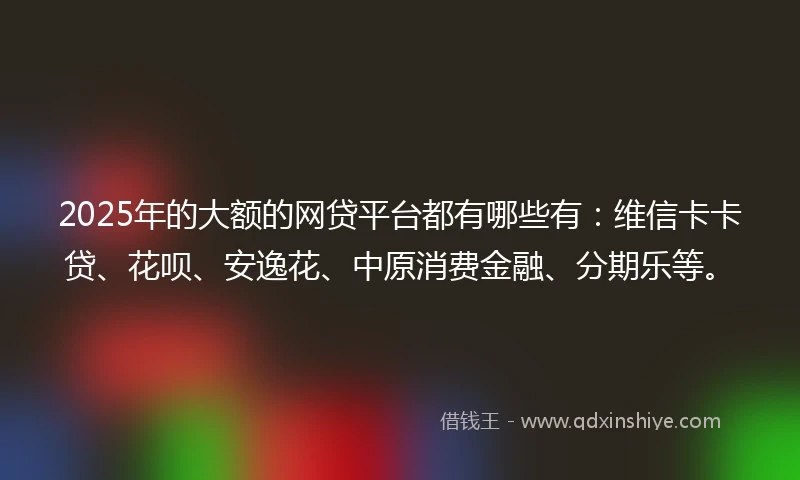 2025年的大额的网贷平台都有哪些有：维信卡卡贷、花呗、安逸花、中原消费金融、分期乐等。