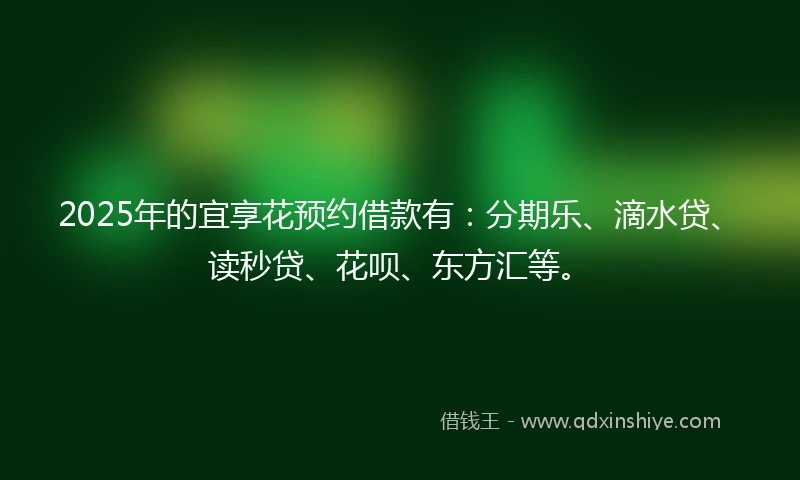 2025年的宜享花预约借款有：分期乐、滴水贷、读秒贷、花呗、东方汇等。