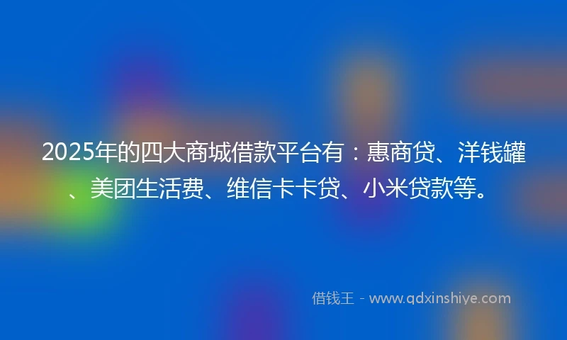 2025年的四大商城借款平台有：惠商贷、洋钱罐、美团生活费、维信卡卡贷、小米贷款等。