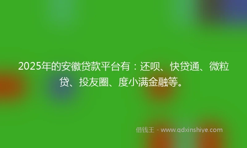 2025年的安徽贷款平台有：还呗、快贷通、微粒贷、投友圈、度小满金融等。
