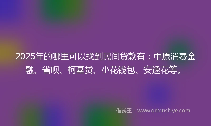 2025年的哪里可以找到民间贷款有：中原消费金融、省呗、柯基贷、小花钱包、安逸花等。