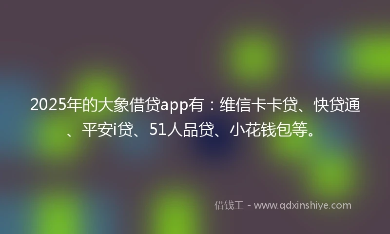 2025年的大象借贷app有：维信卡卡贷、快贷通、平安i贷、51人品贷、小花钱包等。