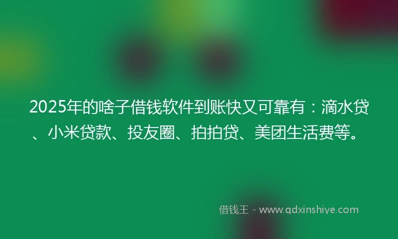 2025年的啥子借钱软件到账快又可靠有：滴水贷、小米贷款、投友圈、拍拍贷、美团生活费等。