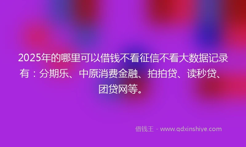 2025年的哪里可以借钱不看征信不看大数据记录有：分期乐、中原消费金融、拍拍贷、读秒贷、团贷网等。