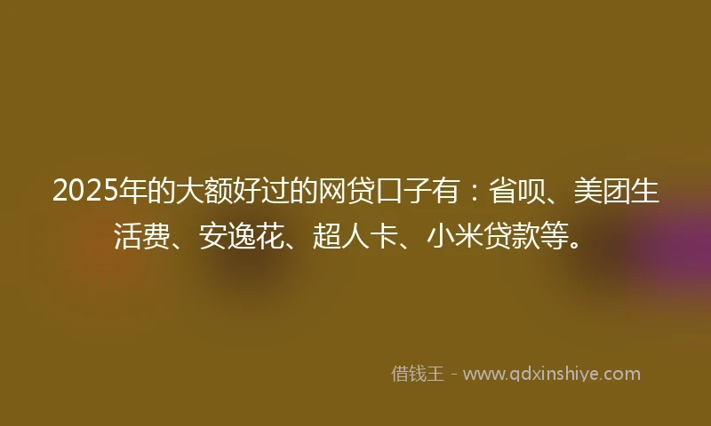 2025年的大额好过的网贷口子有：省呗、美团生活费、安逸花、超人卡、小米贷款等。