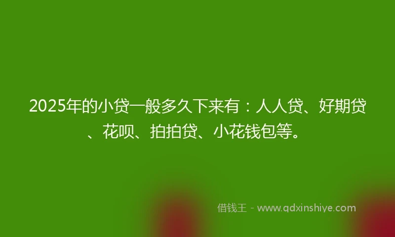 2025年的小贷一般多久下来有：人人贷、好期贷、花呗、拍拍贷、小花钱包等。