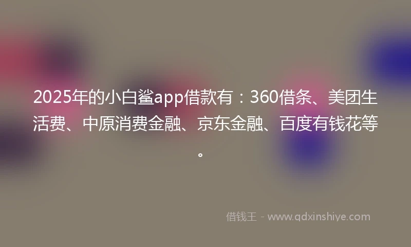 2025年的小白鲨app借款有：360借条、美团生活费、中原消费金融、京东金融、百度有钱花等。