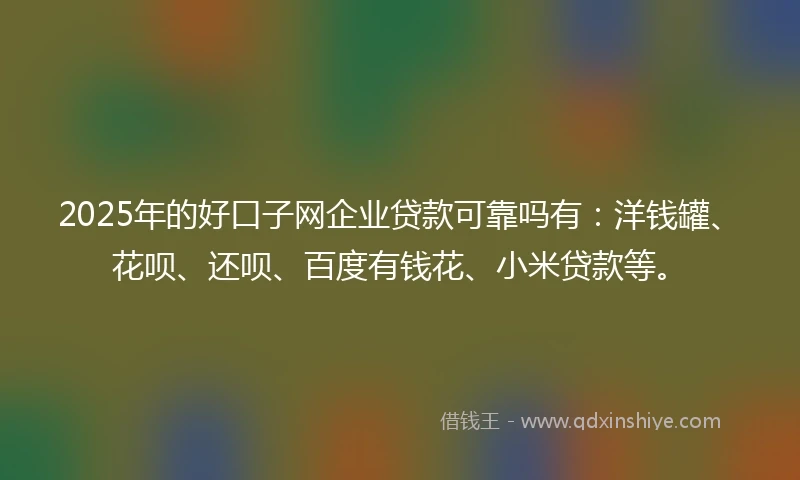 2025年的好口子网企业贷款可靠吗有：洋钱罐、花呗、还呗、百度有钱花、小米贷款等。