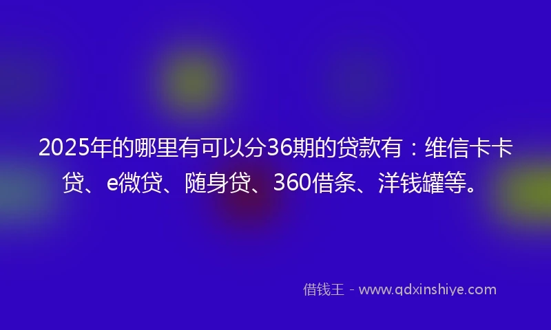 2025年的哪里有可以分36期的贷款有：维信卡卡贷、e微贷、随身贷、360借条、洋钱罐等。